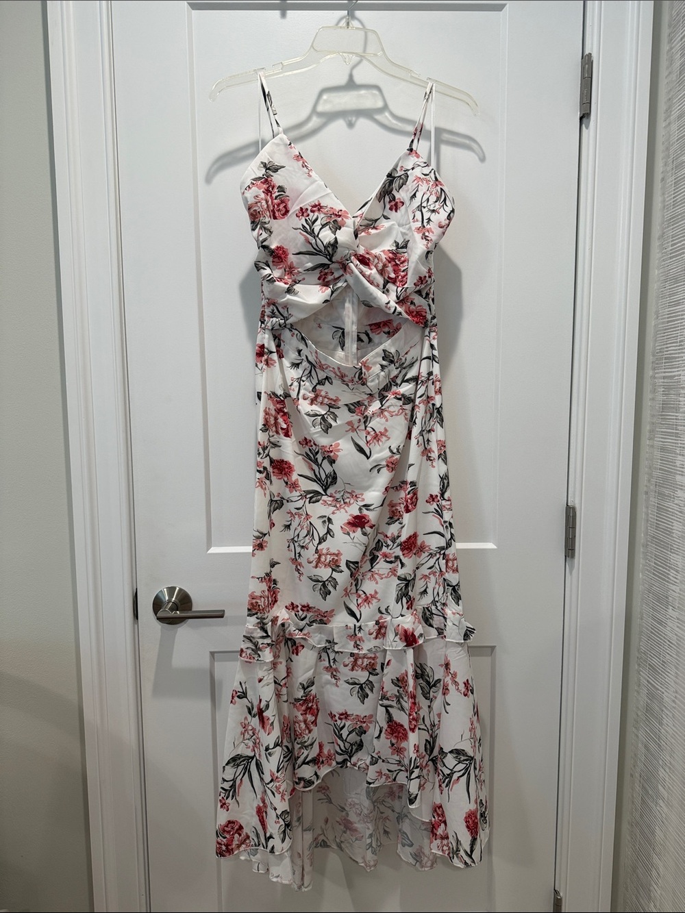 White Floral High-Low Dress with Twist Front